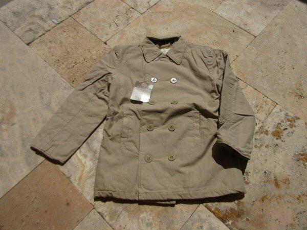 Vintage Cotton Peacoat Jacket US Army Car GI Rugged Guys WK2 Marines USMC Khaki