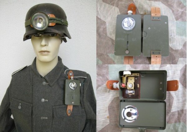 Wehrmacht Taschenlampe 1944 Pertrix m Stirnlampe WK2 Pocket Light w Headlamp WH