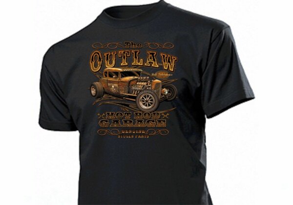 Shirt The Outlaw Hotrod Garage Genuine Rockabilly Kustom Car V8 Flathead Hot Rod