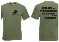 T-Shirt US Army Marines Slogan &quot;Pain is Weakness Leaving the Body&quot; USMC S-XXL