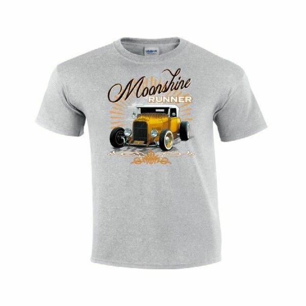 T-Shirt Vintage Moonshine Runner Hot Rod Dragster Nose Art Rockabilly US Car V8