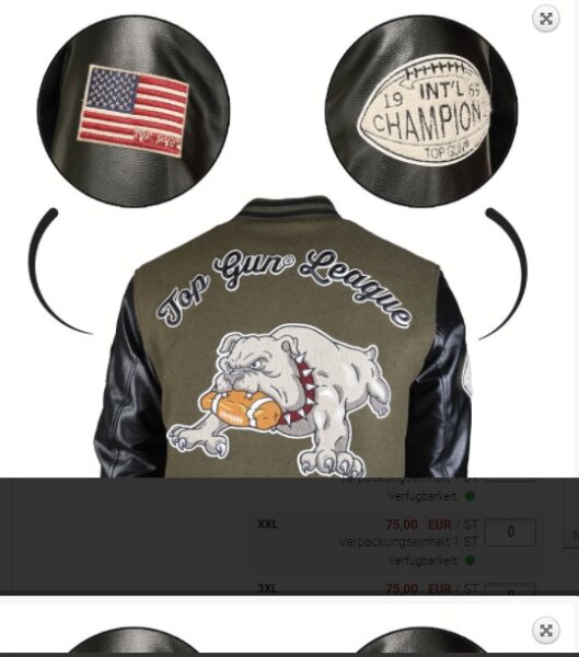 Original US Baseball Jacke Top Gun League Champs Football USA Bulldog Rockabilly