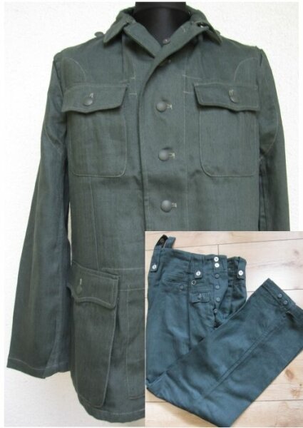 WH M40 Drillich Uniform Feldjacke + Feldhose HBT Tunic Gr 56 WK2 WWII Wehrmacht