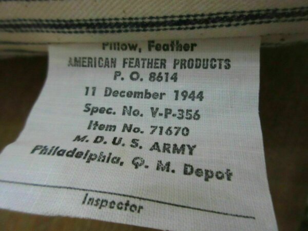 Vintage US Army Kopfkissen Kissen Feather Pillow Hickory Stripe Federkissen QM
