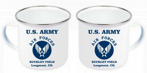 US Army Air Forces Buckley Field USAAF USAF Emaille Tasse Kaffeetasse Coffee Mug