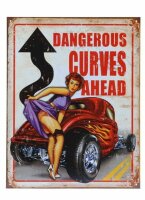 Metall Schild Dangerous Curves Ahead Sign Pin-up Nose Art...