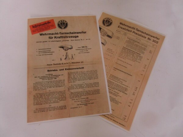 Notek Wehrmacht Tarnscheinwerfer Betriebsvorschrift WH TDV Light Kübelwagen 166