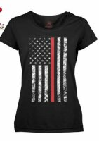 T-Shirt Women USA Flag Flagge Distressed Firefighter...