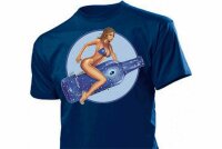 T-Shirt Blue Bottle Babe Rocket Sign Rockabilly Vintage...