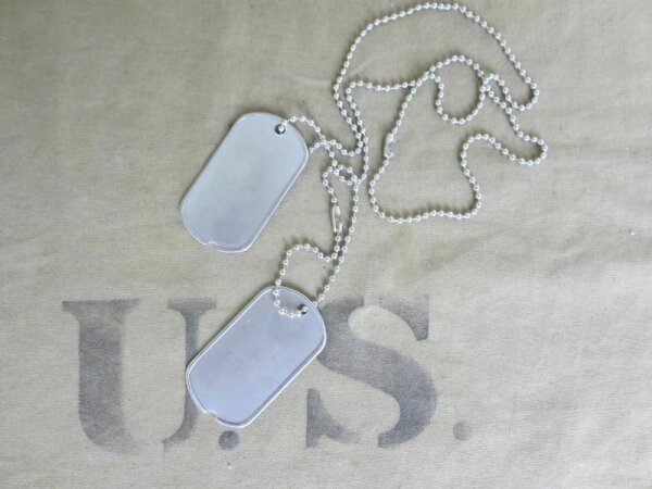 US Army ID Dog Tags Erkennungsmarke + Chain Vietnam NAM USMC Marines Navy Blanc