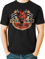 T-Shirt Rockabilly Speed Demon Living Fast Devil Face...