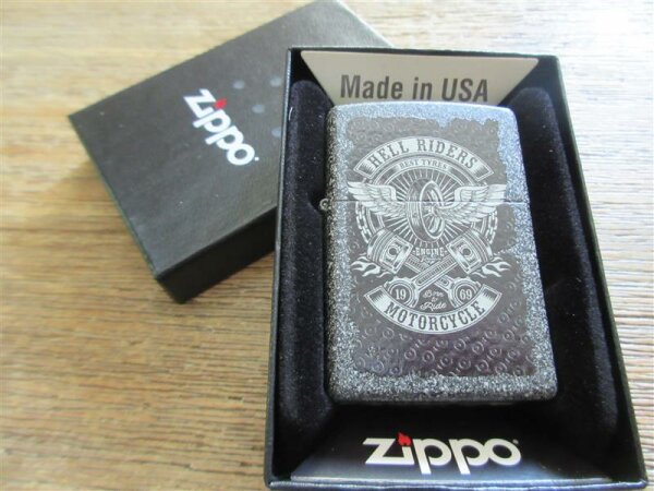 Zippo Lighter Hell Riders Motorcycle Born to Ride Pistons Wings Wheels