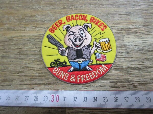 Patch Beer Bacon Bikes Guns & Freedom Pig Schwein Fun Biker Bobber Chopper