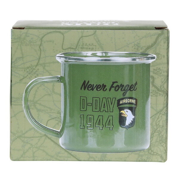 US Army Emaille Tasse Kaffeetasse 101st Airborne D-Day Never Forget