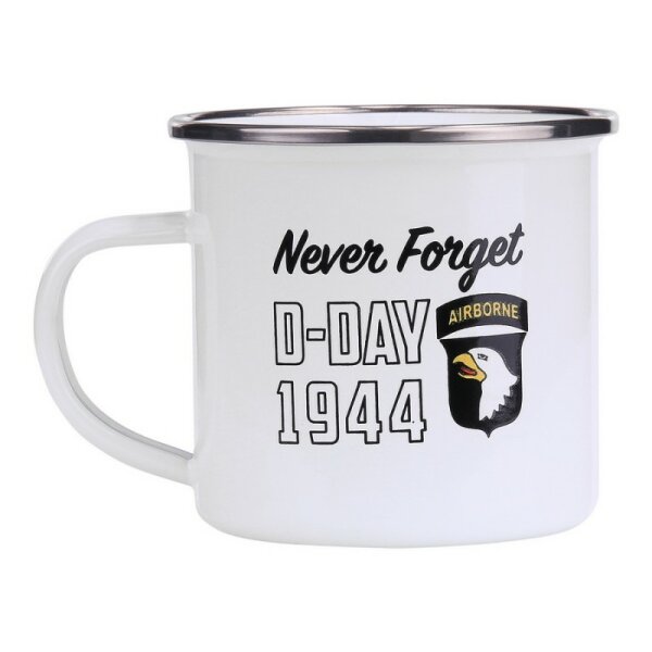 US Army Emaille Tasse Kaffeetasse 101st Airborne D-Day Never Forget W