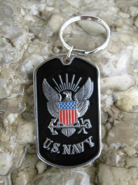 US Navy Insignia Dog Tag Key Ring Chain Schl&uuml;sselanh&auml;nger Army USMC Navy WK2