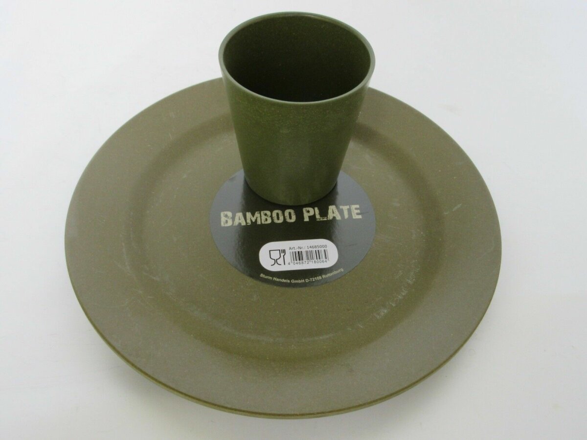 Bambus Teller Becher Bamboo Plate Cup Light Camping Geschirr Outd
