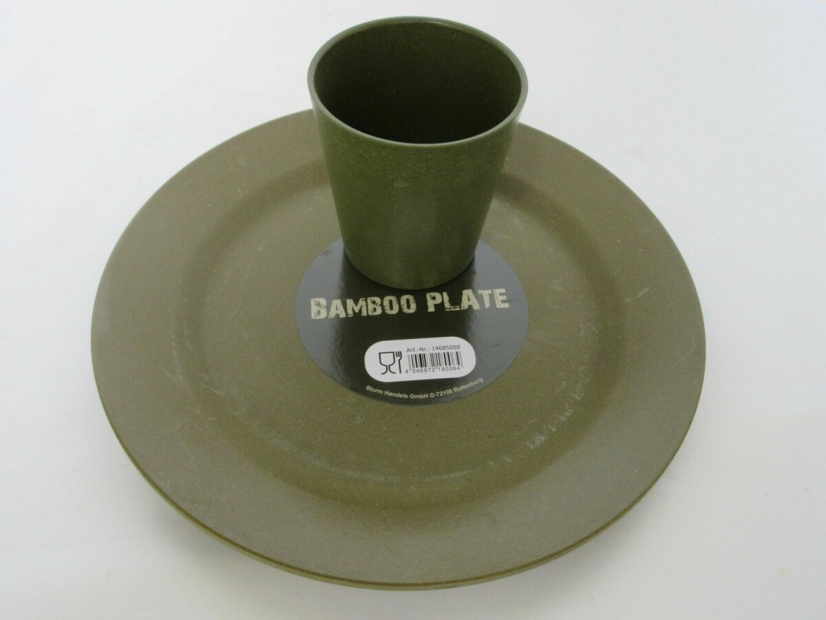 Bambus Teller + Becher Bamboo Plate + Cup Light Camping Geschirr Outd