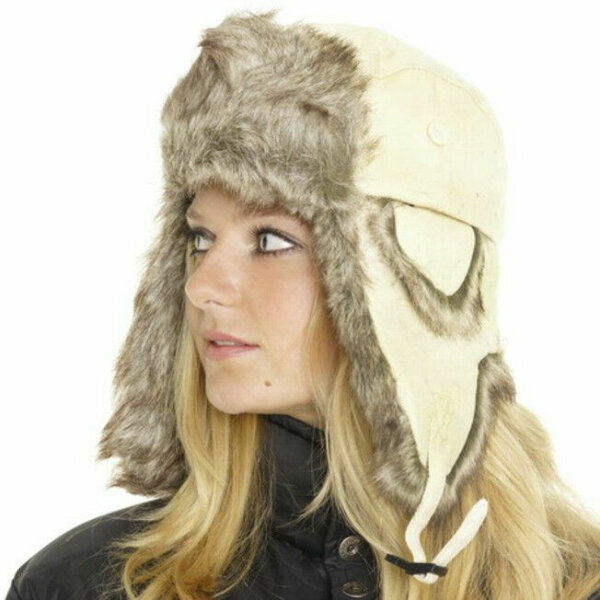K Fell Mütze Fellmütze Pelzmütze Wintermütze Tschapka Winter Hat Braun Sand Weiß