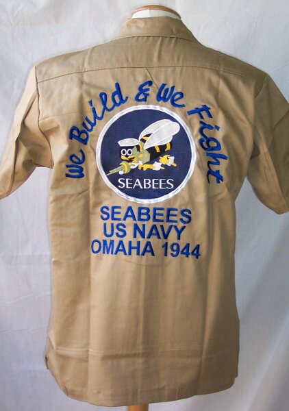 US Army Seabees Naval Construction Nose Art Tour Shirt  WK2 Navy USMC Seals Gr M