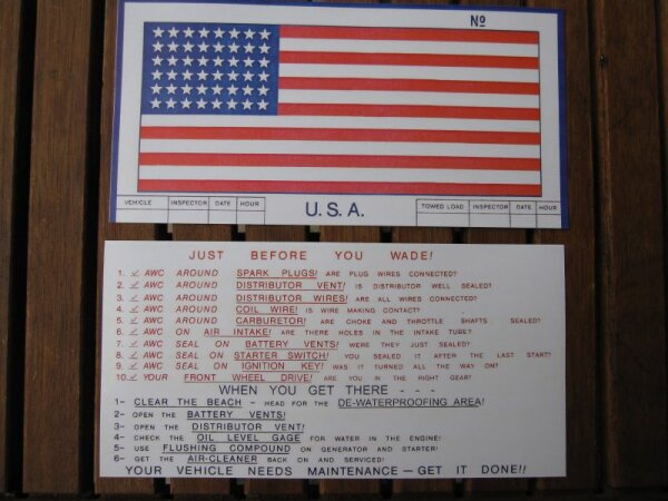 Vehicle Inspection Card Normandie D-Day US Army