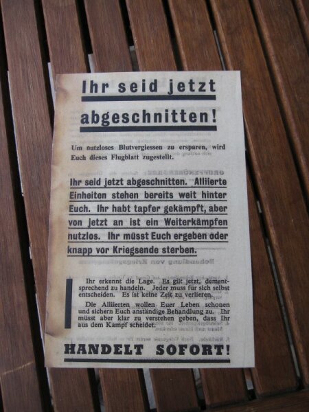 Flugblatt "Abgeschnitten" Normandie US Army