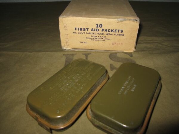 Original First Aid Kit 1943 US Army Carlisle Model Metal Covered