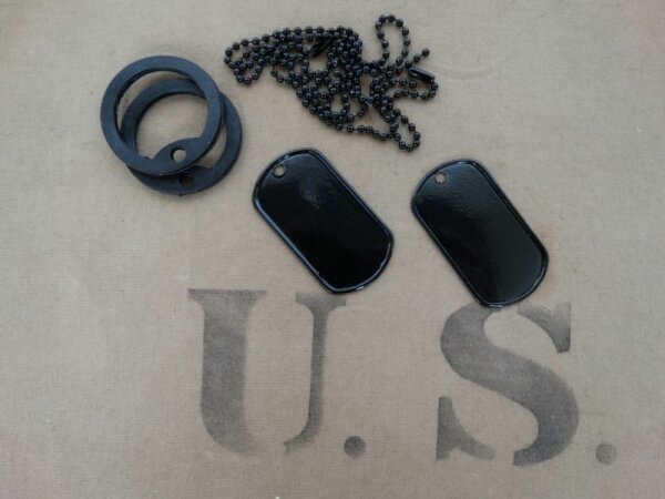 US Army ID Dog Tags + Chain + Silencer Black