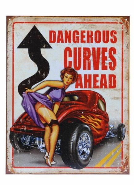 Metall Sign Dangerous Curves Ahead Pin-up Nose Art