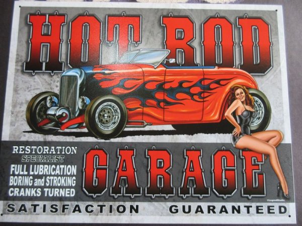 Metall Schild Hot Rod Garage Specialist Sign Ratty Rod V8