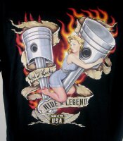 T-Shirt Ride a Legend Pistons Babe Rockabilly Nose Art...