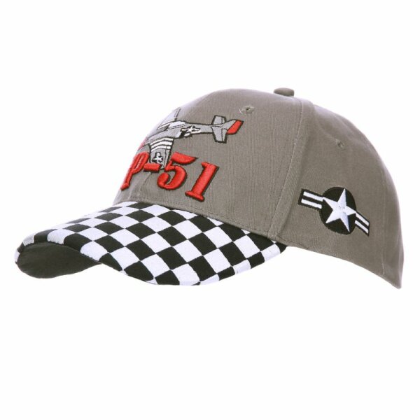 Baseball Cap P-51 Mustang Airforce US Army Bomber USAAF Kokarde Vintage Kariert
