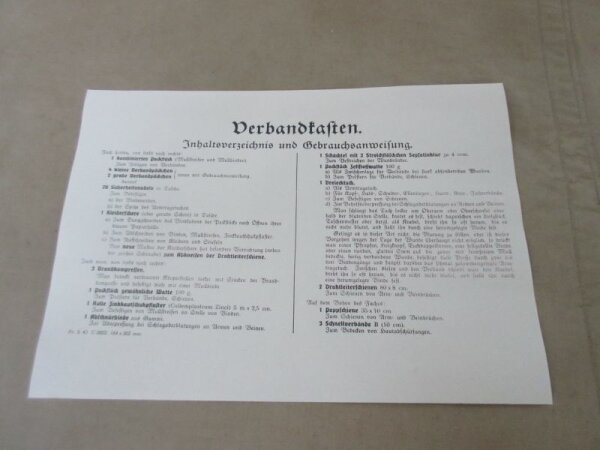 Inhaltsverzeichnis Wehrmacht Verbandskasten Sani First Aid Box
