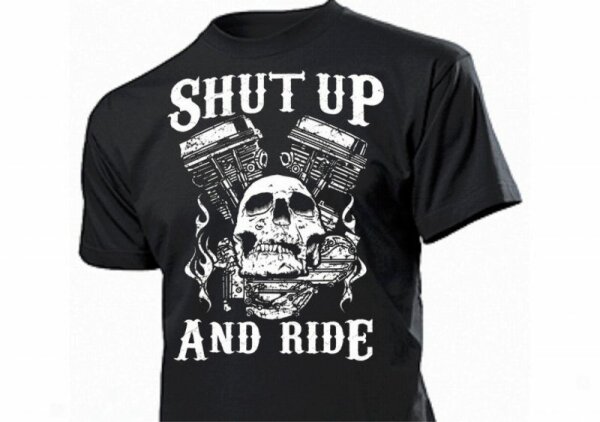 T-Shirt Shut up and Ride Skull Engine Parts V-Motor Rockabilly Vintage Biker US