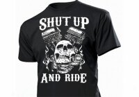 T-Shirt Shut up and Ride Skull Engine Parts V-Motor...