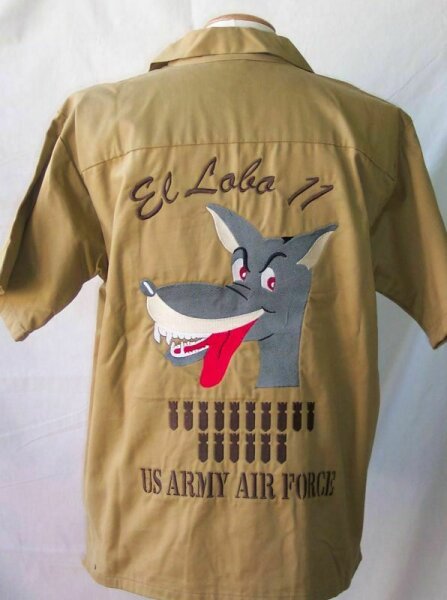 US Army El Lobo 11 USAAF Bomber Air Force Nose Art Tour Shirt WK2 Gr L Khaki