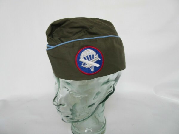 US Army Officer`s OD Garrison Cap Schiffchen Paratrooper Glider Blue Pipe WWII
